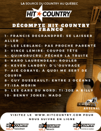 Voici les décomptes de LA référence du Country au Québec!